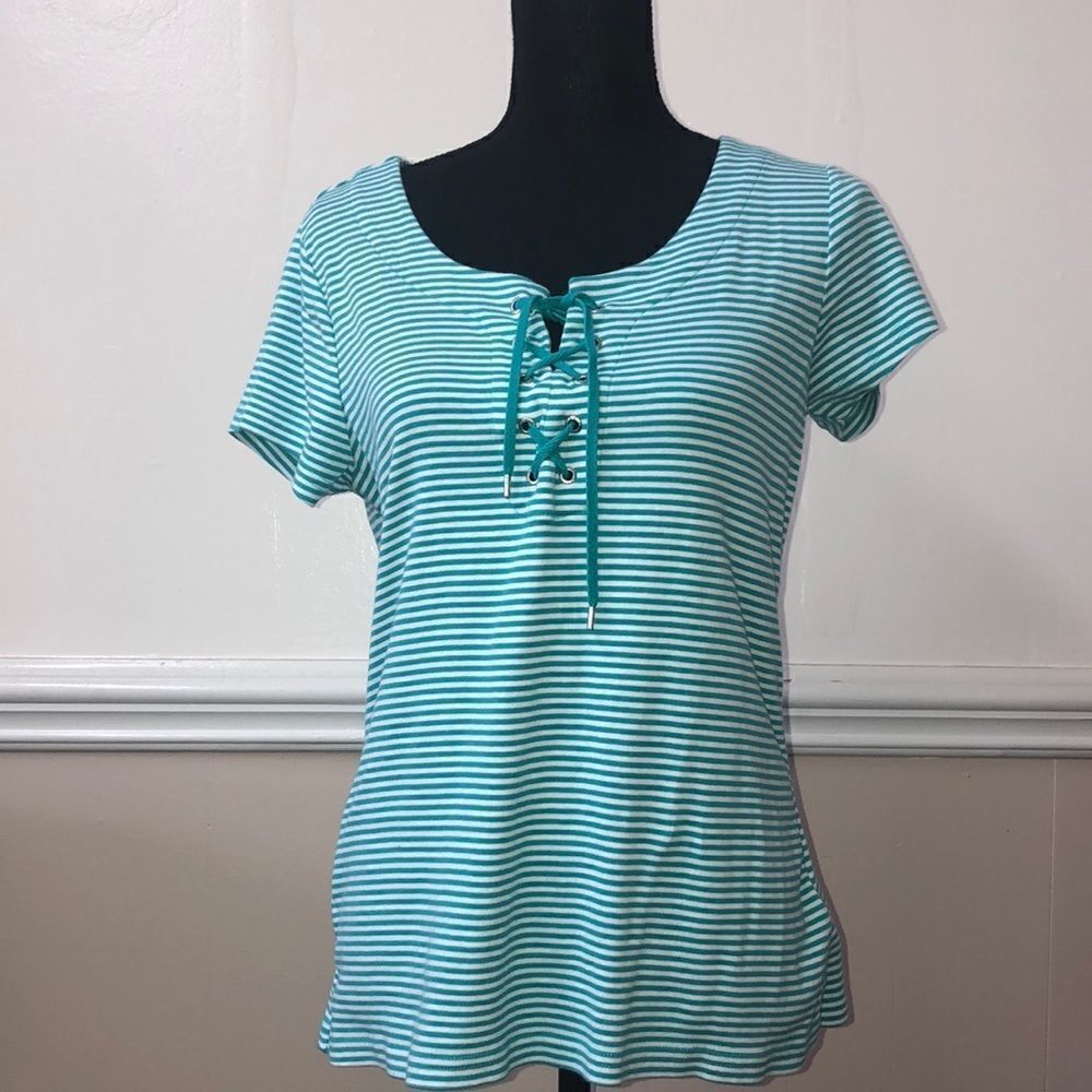 Chaps Stripe Tee with Tie Up Front
